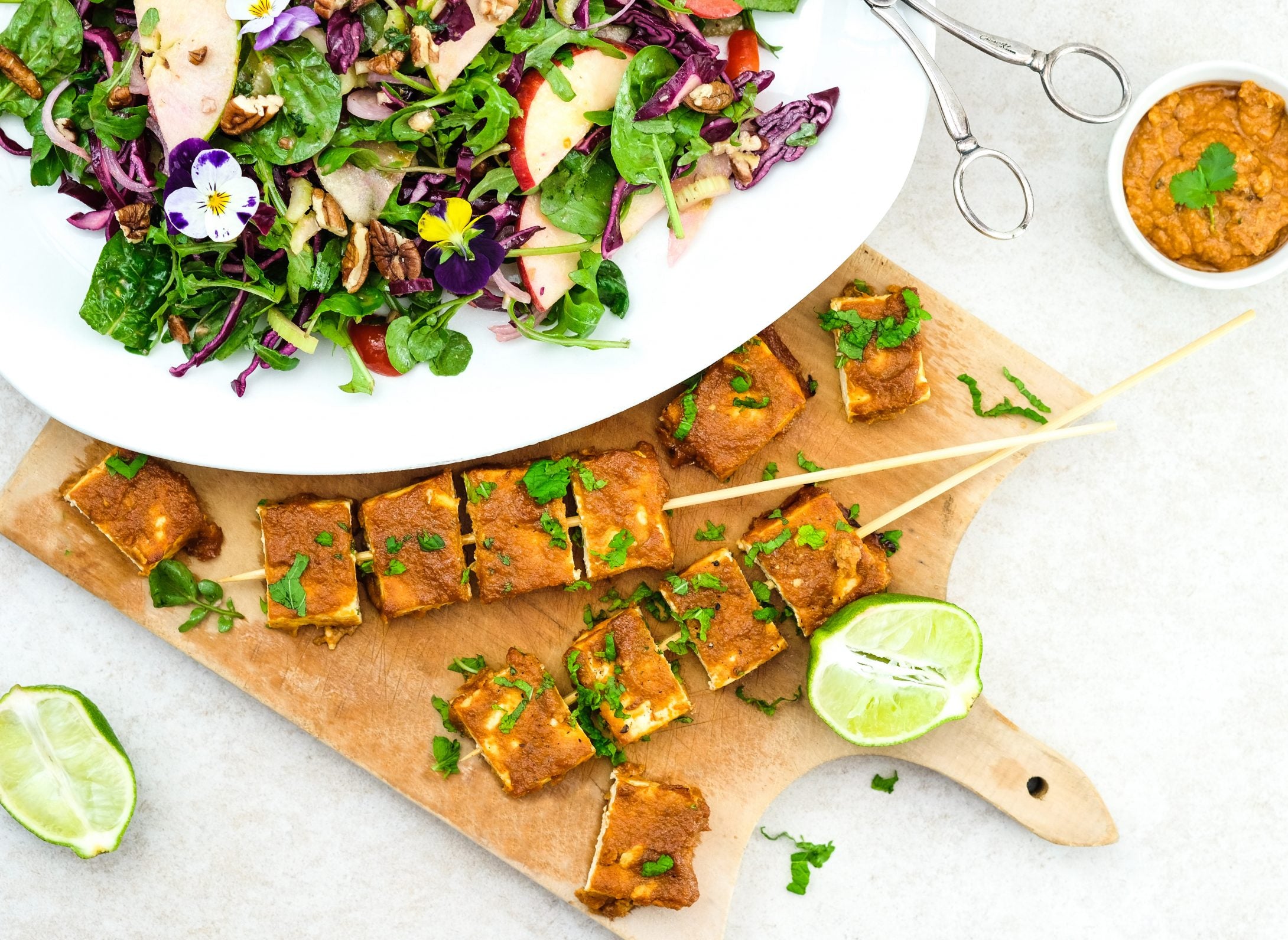Satay Tofu Skewers & Spinach Salad Biona