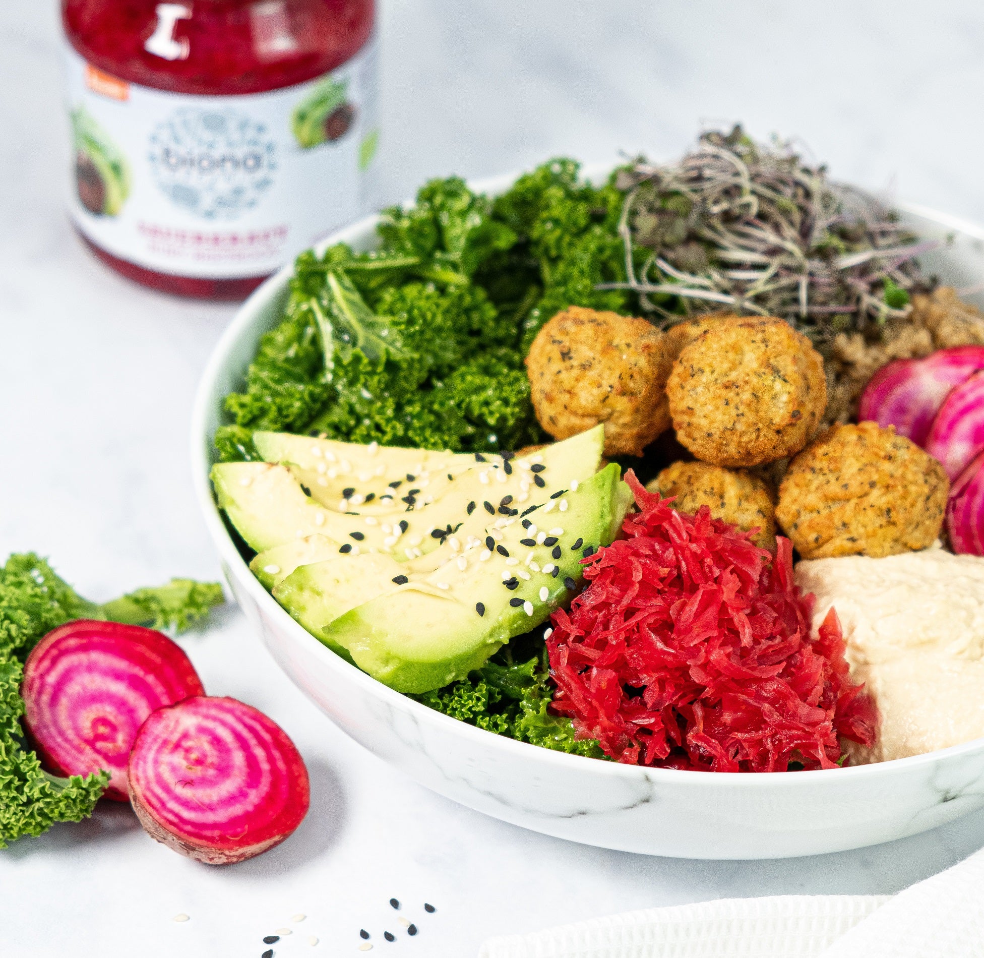 Falafel Buddha Bowl with Beetroot Sauerkraut
  

    &ndash; Biona