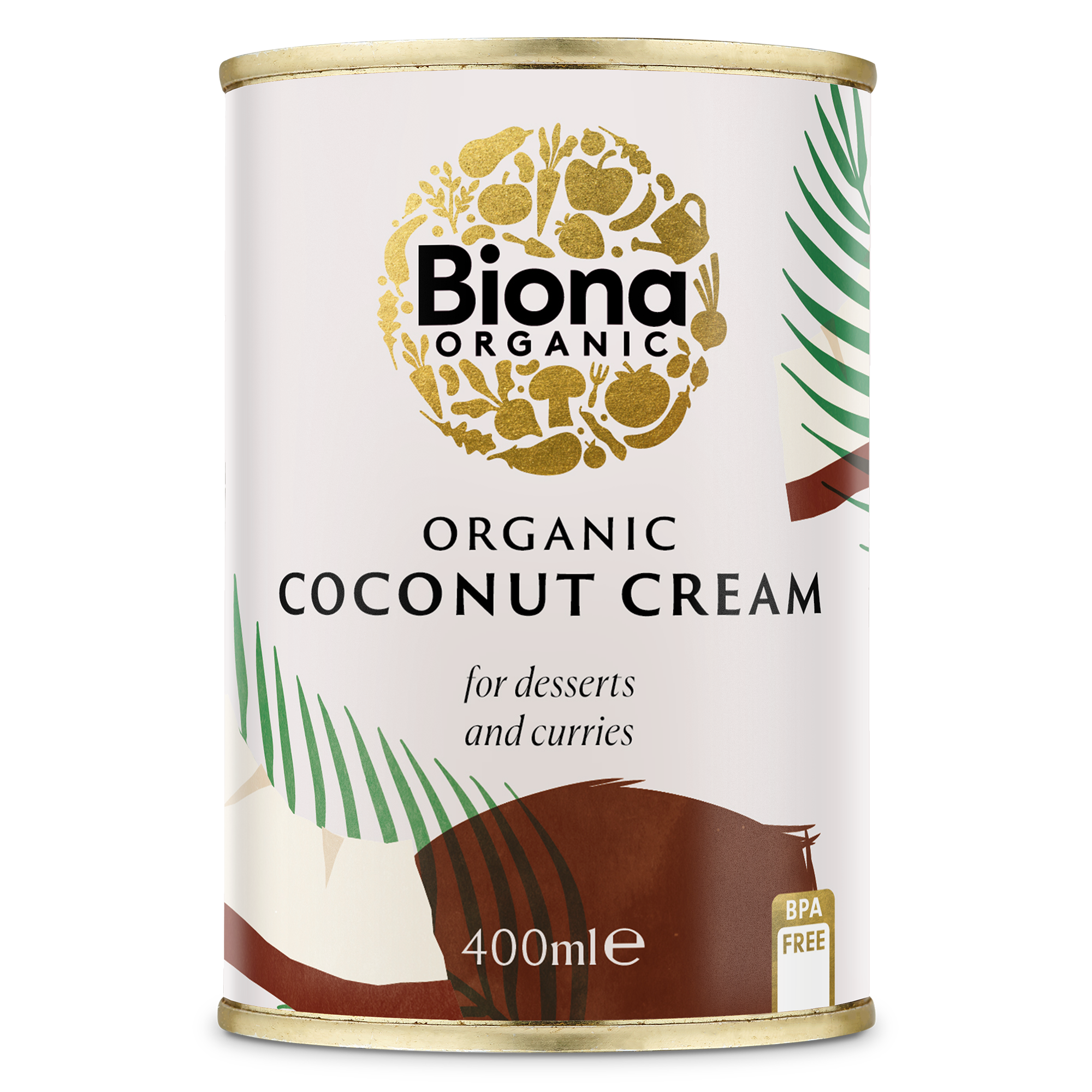 Biona Organic coconut cream can on a white background