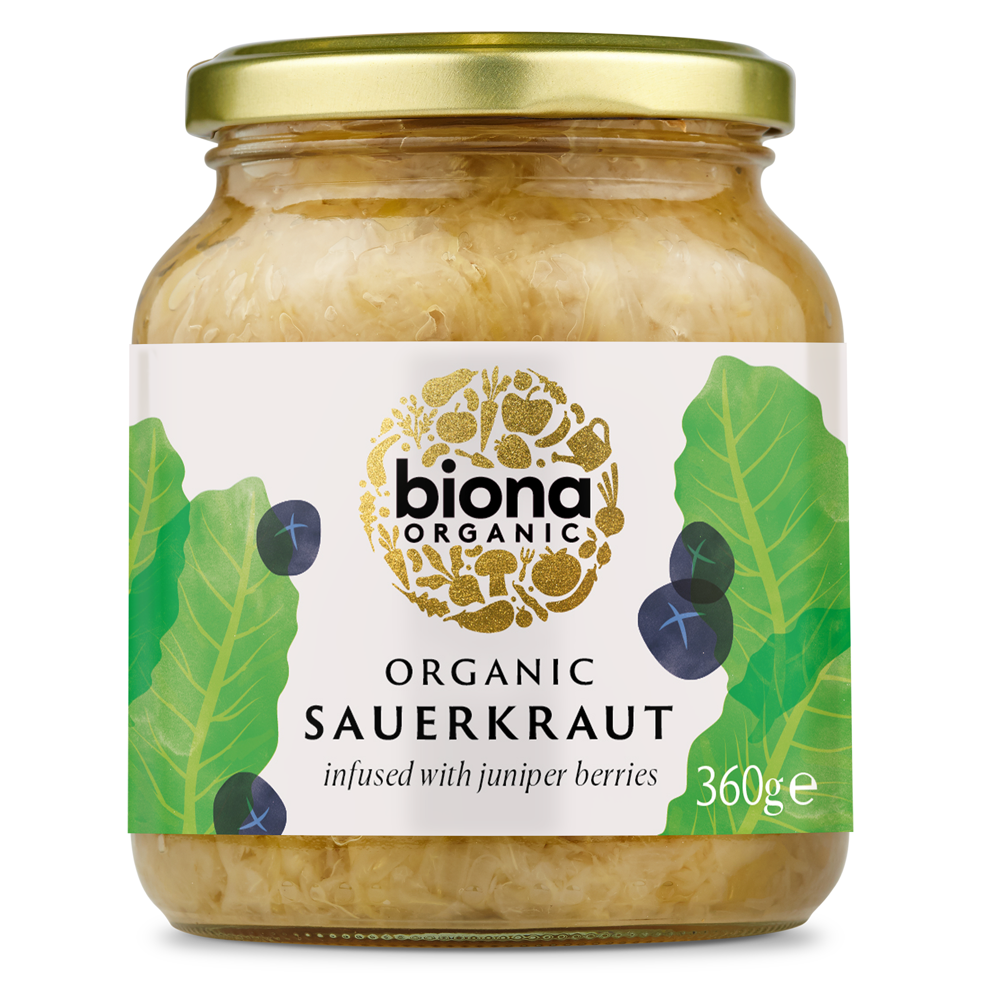 A jar of Biona Organic Sauerkraut  360g infused with juniper berries