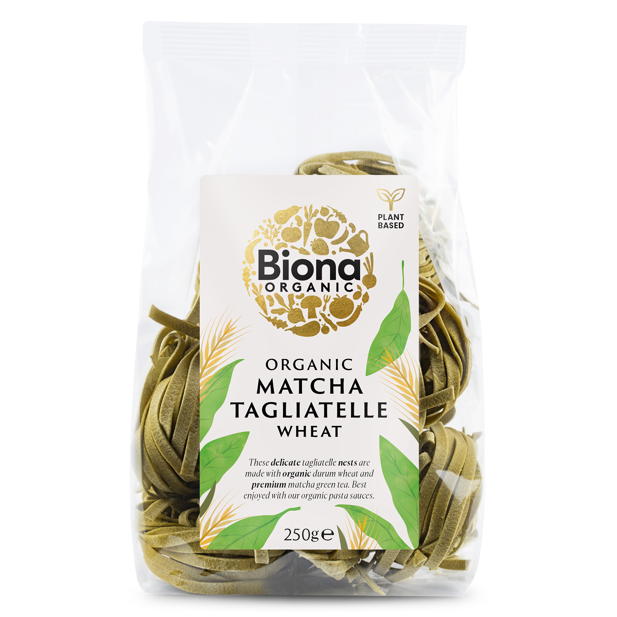 Packaged Biona organic matcha tagliatelle wheat pasta 250g