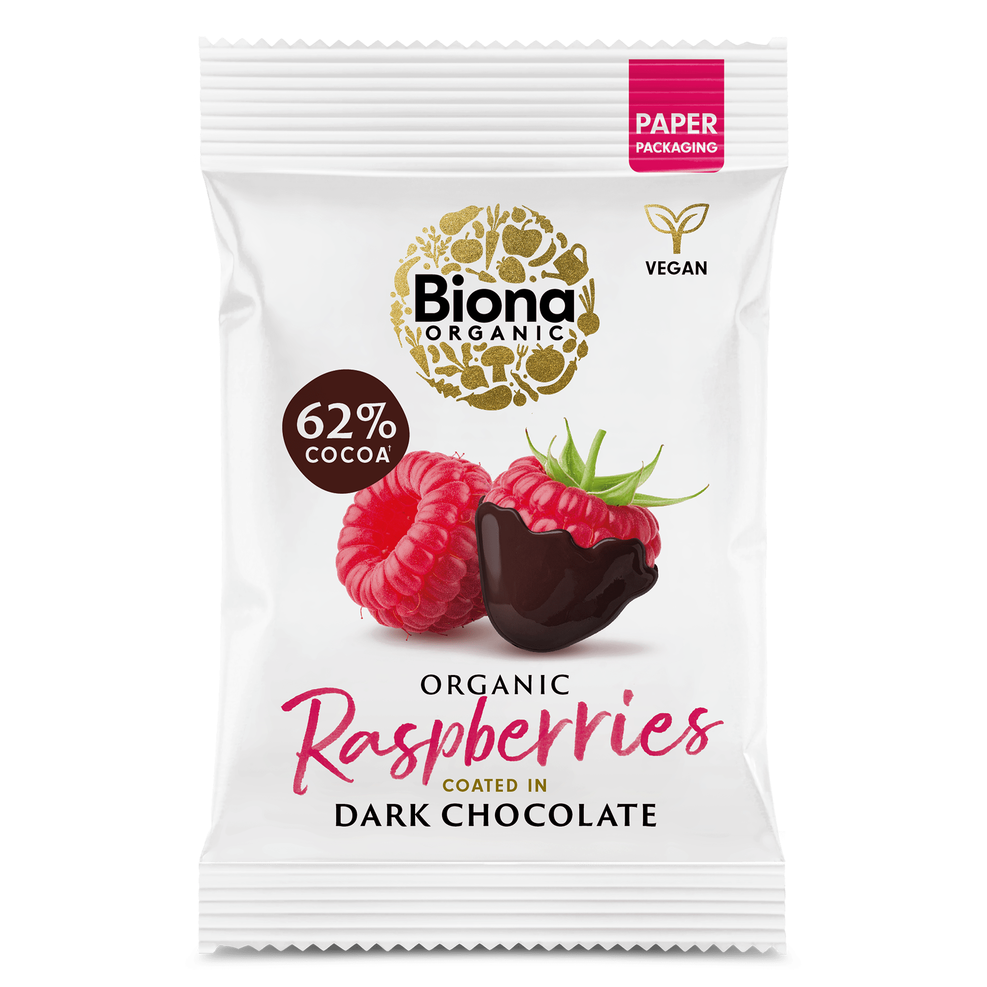Dark Chocolate Raspberries 45g – Biona