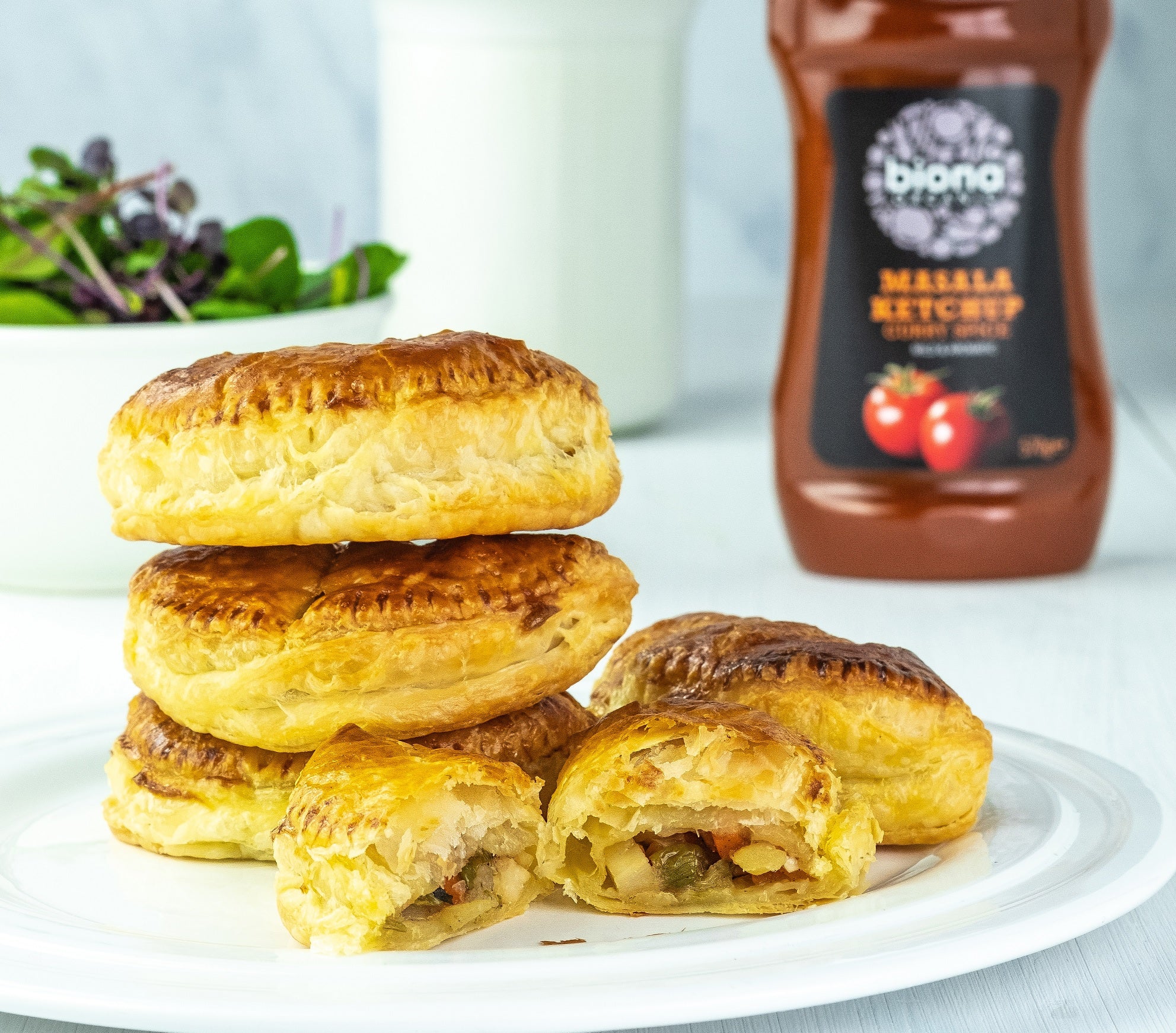 Vegetarian Cornish Pasties with Masala Ketchup Biona