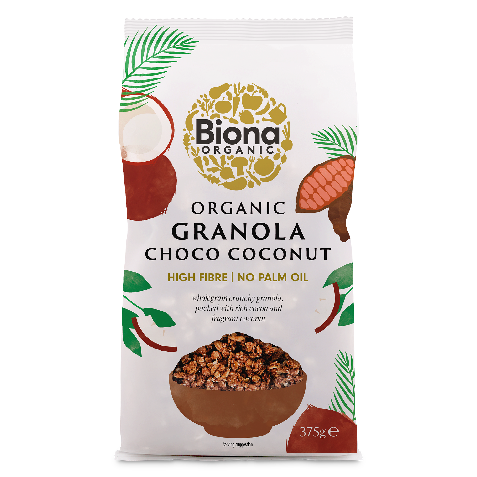 Biona Organic Granola Choco Coconut packaging of 375g on a white background