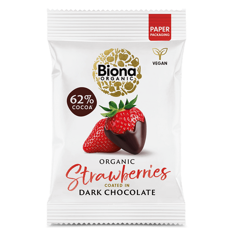 Biona Label Dark Chocolate Coated Strawberries 45g – Biona