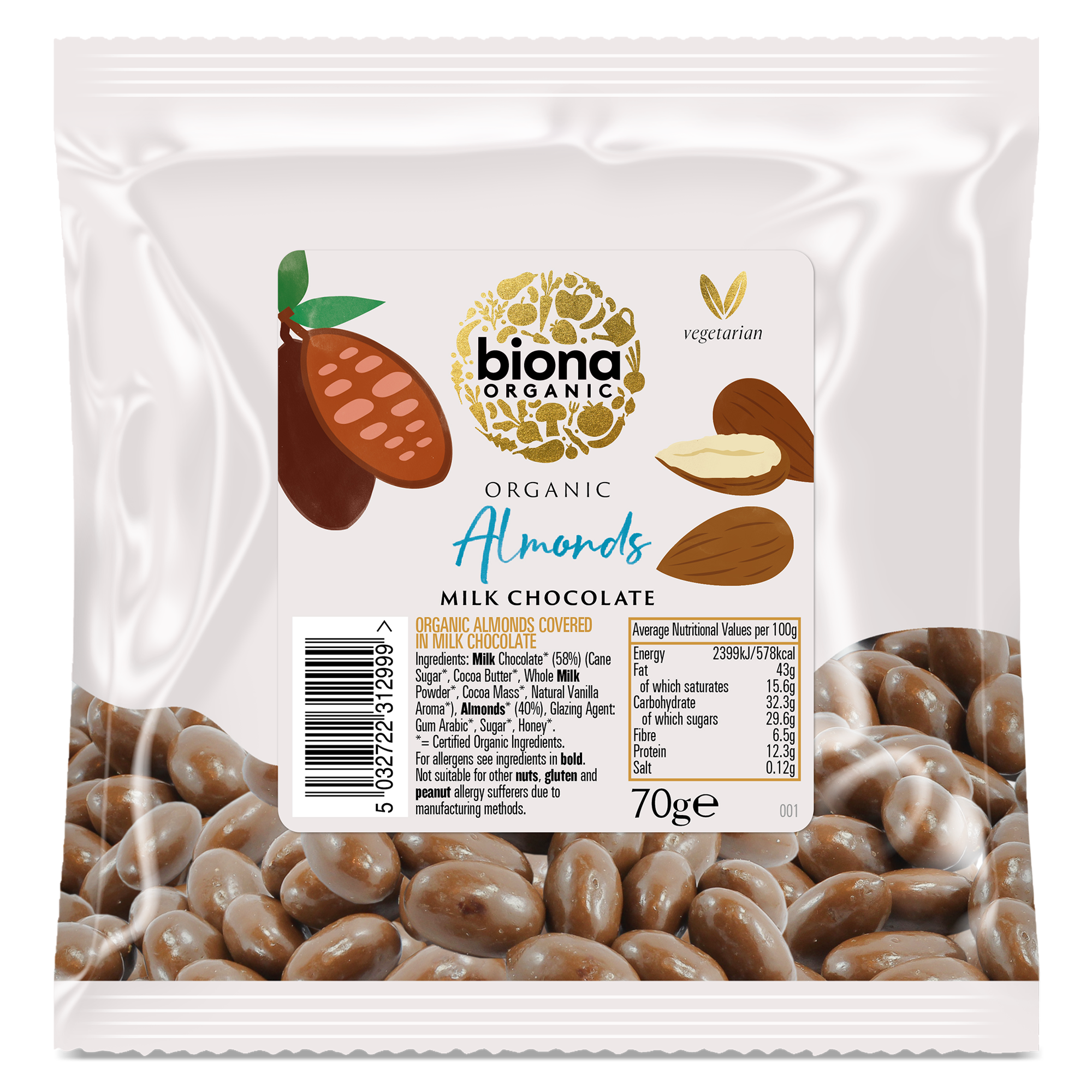 Biona Pattern MILK CHOCOLATE COATED ALMONDS – Biona