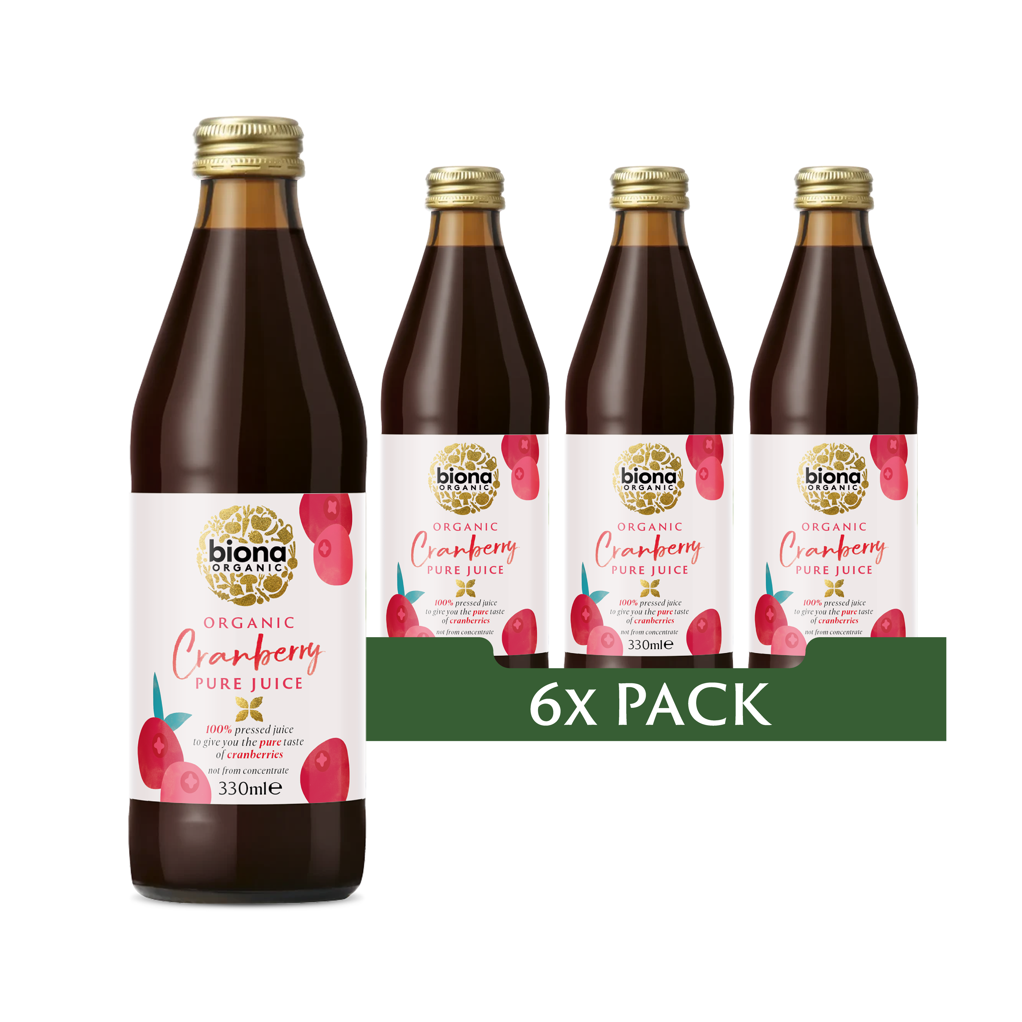 BIONA ORGANIC PURE CRANBERRY JUICE 6x330ml