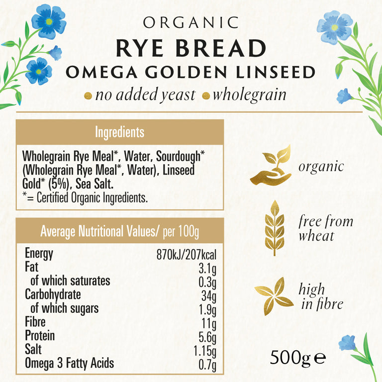 RYE BREAD OMEGA GOLDEN LINSEED Biona